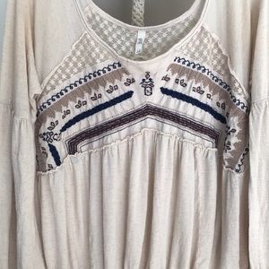 Free People tan navy blue lace shirt
